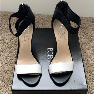 BCBG Paris black and white heels